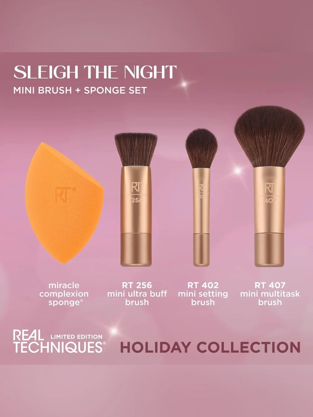 Real Techniques Sleigh The Night Mini Brush + Sponge 4 Piece Gift Set Travel Set
